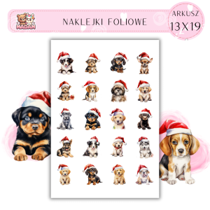 Naklejki Foliowe 13x19, Madam święta: Świąteczne szczeniaczki – urocze pieski gotowe na święta!