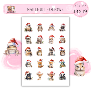 Naklejki Foliowe 13x19, Madam święta: Zwierzątka w czapkach – każdy pupil kocha święta!