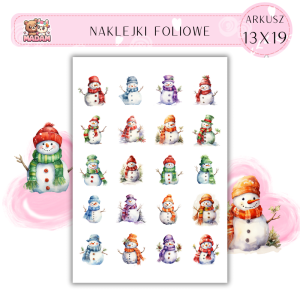 Naklejki Foliowe 13x19, Madam święta: Bałwanki w akcji – zimowe figle w śniegu!