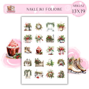 Naklejki Foliowe 13x19, Madam święta: Świąteczne ozdoby – choinki, bombki i świąteczna radość!