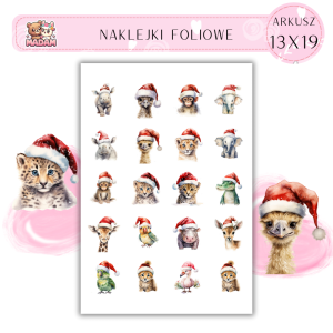 Naklejki Foliowe 13x19, Madam święta: Zwierzęta w czapkach – świąteczne psoty w zwierzęcym wydaniu!
