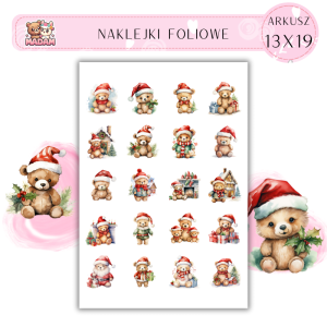Naklejki Foliowe 13x19, Madam święta: Świąteczne misie – puchate futrzaki w świątecznej aurze!