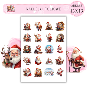 Naklejki Foliowe 13x19, Madam święta: Wesołe Mikołaje – wąsate święta pełne radości!