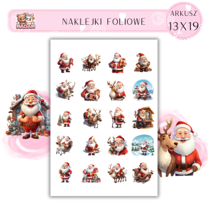 Naklejki Foliowe 13x19, Madam święta: Mikołaj i renifery – świąteczne wojaże po niebie!