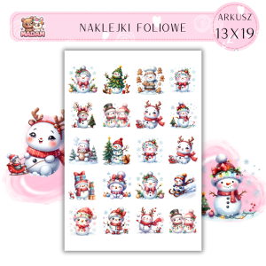 Naklejki Foliowe 13x19, Madam zima: Zimowe bałwanki– urocze postacie gotowe na święta!