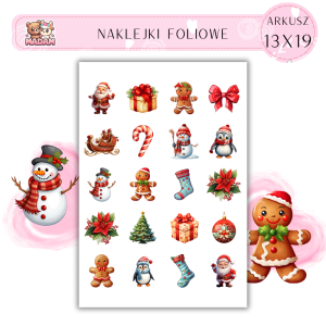 Naklejki Foliowe 13x19, Madam święta: Świąteczne postacie – od Mikołaja po urocze bałwanki!