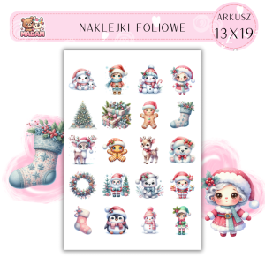Naklejki Foliowe 13x19, Madam święta: Pluszaki i reniferki – świąteczna ekipa w pastelach!