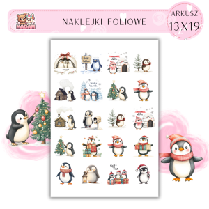 Naklejki Foliowe 13x19, Madam święta: Pingwiny w święta – zimowa paczka na ratunek!
