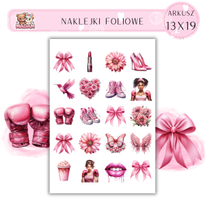 Naklejki Foliowe 13x19, Madam róż: Różowa siła – Kwiaty, wstążki i kobieca moc, która inspiruje!