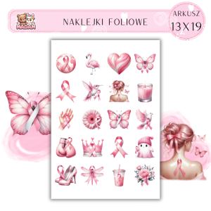 Naklejki Foliowe 13x19, Madam róż: Motyle i korony – Symbole odwagi i wsparcia w Miesiącu Świadomości Raka Piersi