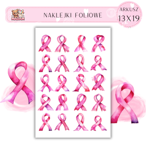 Naklejki Foliowe 13x19, Madam róż: Wstążki mocy – Różowe symbole solidarności w walce z rakiem piersi