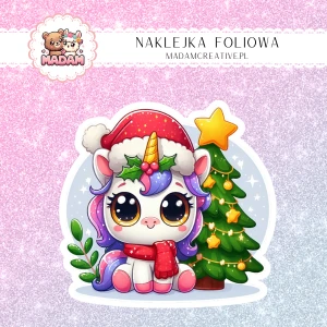 Naklejka foliowa pojedyncza, MaDam Święta: Jednorożec Zosia – Magiczne święta pełne czarów!