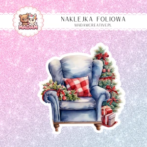 Naklejka foliowa pojedyncza, MaDam Święta: Fotel przy Kominku – Przytulność świątecznych wieczorów!