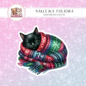 Naklejka foliowa pojedyncza, MaDam Święta: Kotek Snoopy – Świąteczna drzemka w cieplutkim sweterku!