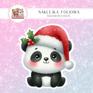 Naklejka foliowa pojedyncza, MaDam Święta: Panda Koko – Świąteczna radość w puszystej formie!