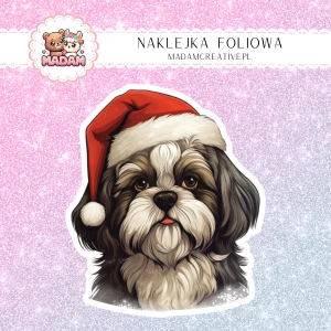 Naklejka foliowa pojedyncza, MaDam Święta: Shih Tzu Tobi – Świąteczna radość w małym ciałku!