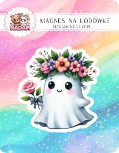 Magnes na lodówkę MaDam Duszek Lily – Kwiatowy duch z sercem na dłoni – nawet duchy potrzebują lodówki!