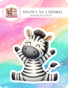 Magnes na lodówkę MaDam Zebra Zuzia – Skakanie po dżungli w czarno-białych paskach to jej codzienność!