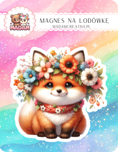 Magnes na lodówkę MaDam Lisiczka Lena – Kwietny wianek, ale w głowie same psoty – modna i figlarna!