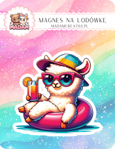 Magnes na lodówkę MaDam Lama Ma na wakacjach – W słońcu, na materacu – życie to plaża!