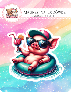 Magnes na lodówkę MaDam Świnka Zygmunt – Pić drinka i leżeć w wodzie? To  styl życia!