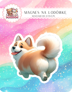 Magnes na lodówkę MaDam Piesek Feluś – Radość w każdym ogonku – biega jak marzenie!