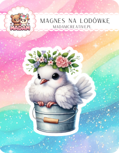 Magnes na lodówkę MaDam Gołąbek Gerwazy – Zawsze w drodze, zawsze z kwiatkiem!