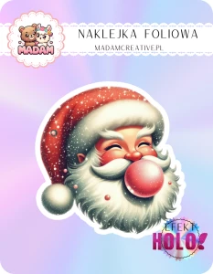 Naklejka foliowa pojedyncza Holograficzna MaDam Święta Mikołaj Marek – Zawsze gotów na rozdawanie prezentów!