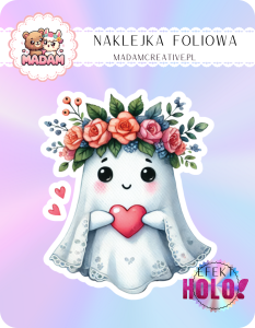 Naklejka foliowa pojedyncza Holograficzna MaDam Duszek Dorka – Miłość nie zna granic, nawet wśród duchów!
