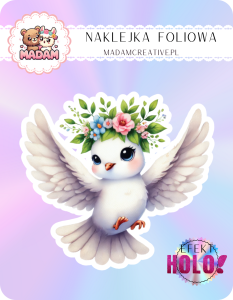 Naklejka foliowa pojedyncza Holograficzna MaDam Gołąb Gabi – Kwiatowa księżniczka przestworzy!