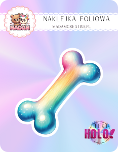 Naklejka foliowa pojedyncza Holograficzna MaDam Tęczowa Kość Kaja – Szczęście w kolorach tęczy!