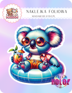 Naklejka foliowa pojedyncza Holograficzna MaDam Koala Kuba – Na basenie zawsze w dobrym stylu!