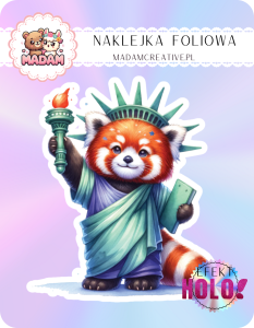 Naklejka foliowa pojedyncza Holograficzna MaDam Panda Poli – Nie tylko symbolem, ale i przytulasem!