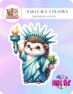 Naklejka foliowa pojedyncza Holograficzna MaDam Jeżyk Julek – Dzierżąc pochodnię, szerzy kłujące dobro!
