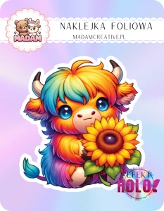 Naklejka foliowa pojedyncza Holograficzna MaDam Włochata Krowa