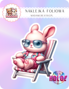 Naklejka foliowa pojedyncza Holograficzna MaDam Królik Lolek w okularach – Styl i wygoda na każdej szafce!