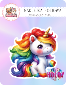 Naklejka foliowa pojedyncza Holograficzna MaDam Jednorożec Rainbow – Tęcza nigdy nie zasypia, nawet na lodówce!