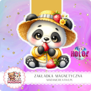 Zakładka Magnetyczna Holograficzna MaDam Panda Fruzia – Truskawkowy relaks w książkowym stylu!