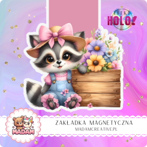 Zakładka Magnetyczna Holograficzna MaDam Szopka Sara – Z kwiatkiem w łapkach i tajemniczym uśmiechem, gotowa na czytelniczą przygodę!
