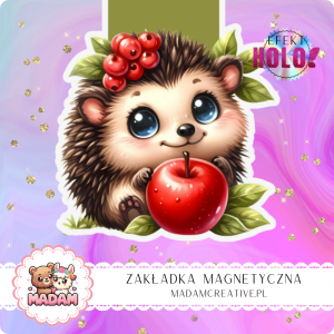 Zakładka Magnetyczna Holograficzna MaDam Jeżyk Julek – Z jabłkiem w łapkach, prosto z lasu do Twojej książki!