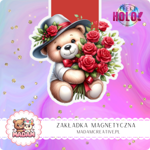 Zakładka Magnetyczna Holograficzna MaDam Miś Kuba – Bukiet róż na dobrą lekturę!