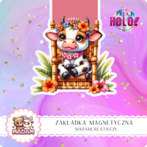 Zakładka Magnetyczna Holograficzna MaDam Krówka Karolina – Lektura w cieniu palmy – relaks gwarantowany!