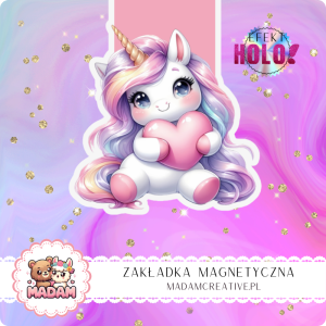 Zakładka Magnetyczna Holograficzna MaDam Jednorożec Milka – Serce na dłoni, książka w ręku – pełna magia!