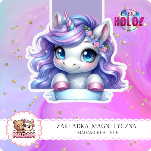 Zakładka Magnetyczna Holograficzna MaDam Jednorożec Nina – W świat książek z tęczową grzywą!
