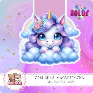 Zakładka Magnetyczna Holograficzna MaDam Jednorożec Amelia – Chmury, książki i jednorożcowa magia!