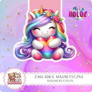 Zakładka Magnetyczna Holograficzna MaDam Jednorożec Zosia – Tęczowe serce dla książkowych przygód!