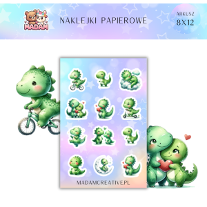 Naklejki Papierowe MaDam 8x12 - Zielone Dinozaury - Dinozaury, które chcą podbić Twój notatnik!