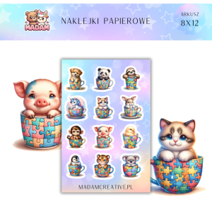 Naklejki Papierowe MaDam 8x12 - Puzzle Zwierzaki - Dopasuj uśmiech na każdej stronie!