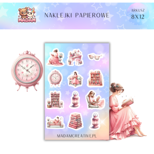 Naklejki Papierowe MaDam 8x12 - Vintage Zegar i Książki - Idealne dla romantyków i miłośników retro stylu!