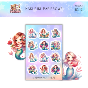 Naklejki Papierowe MaDam 8x12 - Syrenki i Przyjaciele - Zanurz się w bajkowy świat podwodnych przygód!